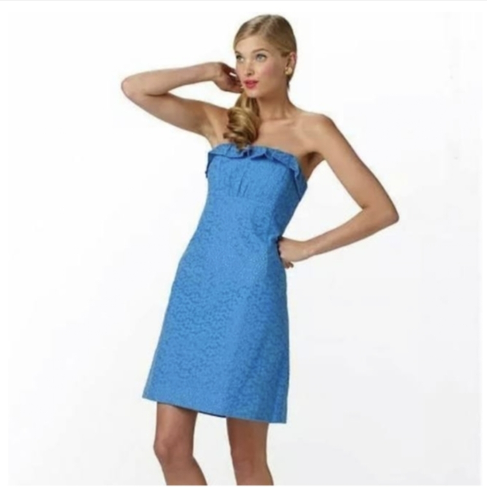 Strapless Lilly Pulitzer blue eyelet Brynne 6 periwinkle sky blue summer coastal